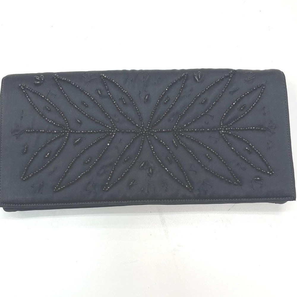 Magid Black Hand Beaded Satin Evening Clutch Bag Made in USA Floral Pattern